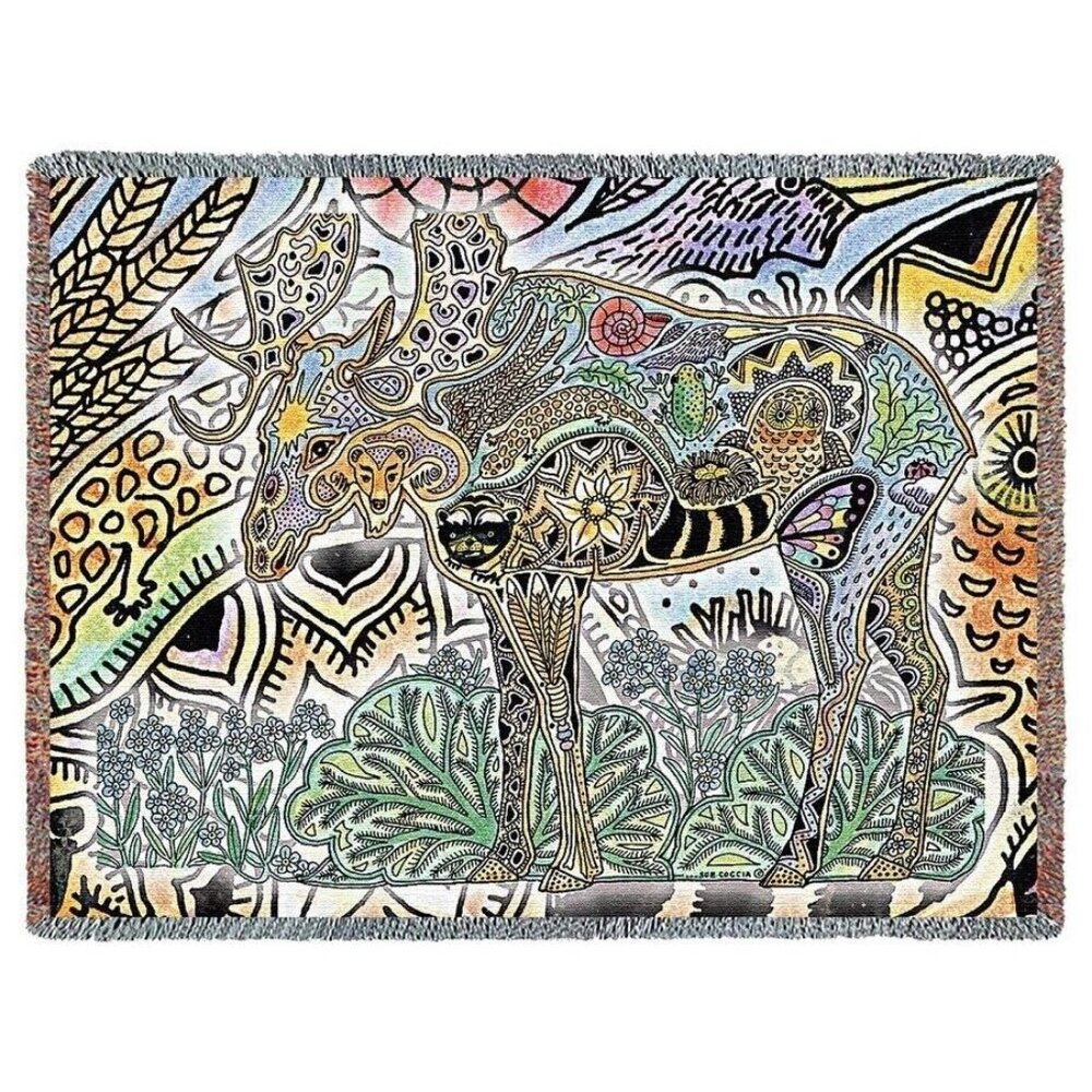 New Moose Bull Northwest Woven Cotton Afghan Throw Blanket Gift Native American